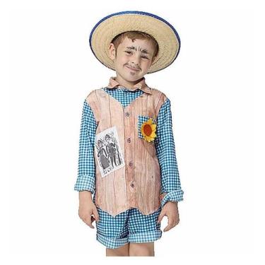 Imagem de Camisa Xadrez Azul Infantil Roupa Masculina de Festa Junina - Fantasia