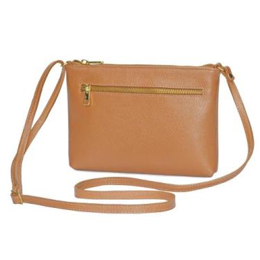 Imagem de Bolsa Feminina Transversal Pequena Couro Legitimo Madamix, Caramelo