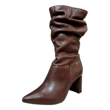 Imagem de Bota Feminina Salto Medio Couro Design Sofisticado Tanara, Cafe, 37