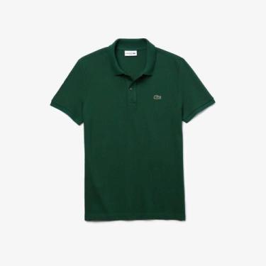 Imagem de Camisa Polo Lacoste masculina Slim Fit em petit piquet, GG, Verde escu
