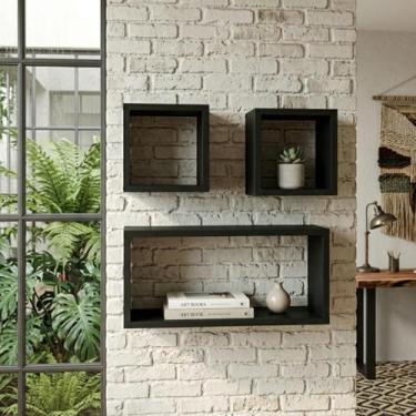 Imagem de Kit 3 Nichos Multiuso Decortivo Para Quarto Sala Banheiro MDF Preto Có