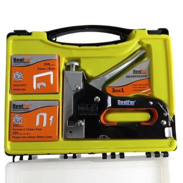Imagem de Grampeador Pinador Tapaceiro Profissional + Grampos + Pregos - Bestfer