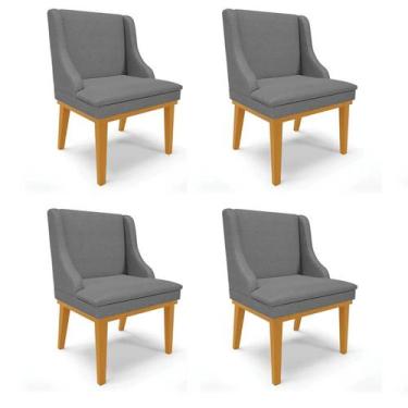 Imagem de Kit 4 Cadeiras Estofadas para Sala de Jantar Base Fixa de Madeira Cast