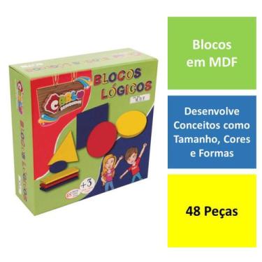 Imagem de Blocos Lógicos Madeira MDF Escolar Infantil Pedagógico Cores - Carlu
