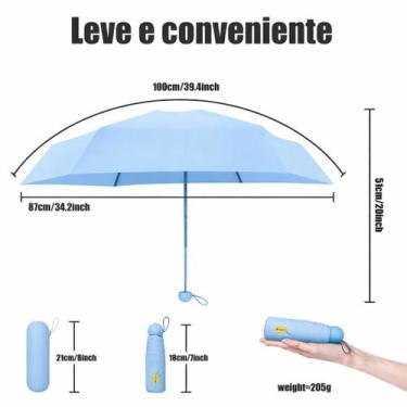 Imagem de Guarda Chuva Mini Dobrável Portátil de Bolso com Cápsula  Leve, Compac