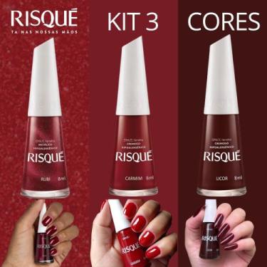 Imagem de Kit Esmaltes Risqué Tons Vermelhos Marrom Nova Coleção Risque Esmaltes