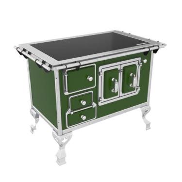 Imagem de Fogão a lenha Nº 02 Tradicional Verde Chapa Vitrocerâmica Saída Direit