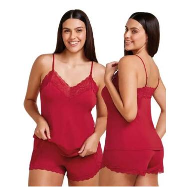 Imagem de Pijama Curto Short Doll para Dormir Basico Detalhe Renda Hope, Vermelh