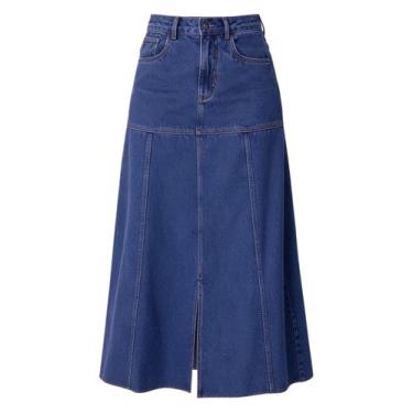 Imagem de Saia Midi Jeans Malwee 1000134245 Feminina Cintura Média Evasê T. 38/4