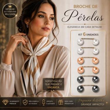 Imagem de Kit 6 Broches Alfinete Pérola Ajuste Decote Vestido Blusa Sem Costura 