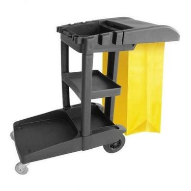 Imagem de Carrinho Funcional de Limpeza W2 com Plataforma para Balde Espremedor e Encaixe de Acessórios Saco Amarelo