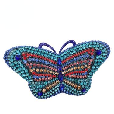 Imagem de Boutique De FGG Bolsas de mão femininas de cristal borboleta para festa com strass, bolsas de mão de cristal nupcial, mini, Azul misto, Small