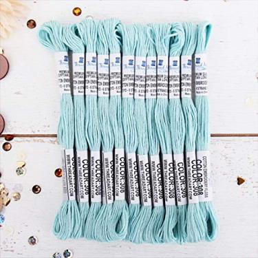 Imagem de 12 novelos ThreadArt Premium Egyptian Long Fiber Cotton Embroidery Floss | Very Light Aqua | 6 fios divisíveis 8,60 metros cada para bordado à mão, pulseiras da amizade, ponto cruz e artesanato