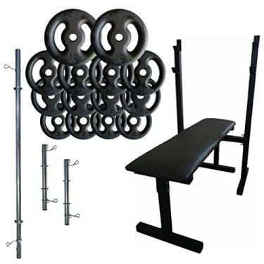 Imagem de Kit de Ginástica Laizen 60kg + 2 Barras 40cm + Barra 150 + Banco Supino Cromado