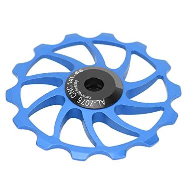 Imagem de Roda guia, polia do desviador traseiro 14 t liga de alumínio cerâmica peso leve para mountain bike de 14 t para uso 4/5/6 mm parafusos da roda guia(azul)