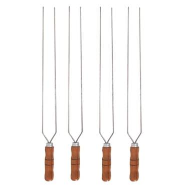 Imagem de 4 Espetos Duplo 50cm De Inox Com Cabo Madeira - Churrasco