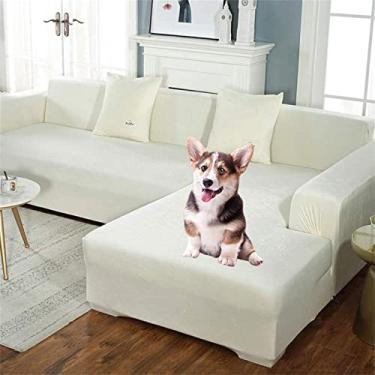Imagem de Capa de sofá seccional, capas deslizantes de veludo espessas para sofá, cama antiderrapante e elástica para sofá-cama Housse Divan Protetor de sofá em forma de L para 1, 2, 3, 4 lugares, branco, 4 lugares, 235-300 cm-1 peça