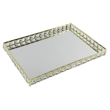 Imagem de Bandeja Decorativa Retangular Dourado Cristal com Espelho 40cm KV0248 BTC