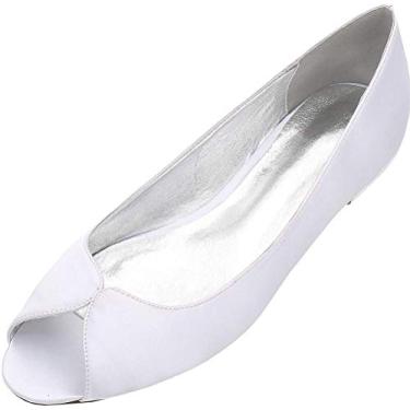 Imagem de Vestido de balé feminino de casamento peep toe sem salto, Branco, 6.5