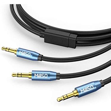 Imagem de Divisor de áudio Millso, SapphireBlue&Gold Banhado a 8 pés 3,5 mm macho para 2 divisores de áudio macho, cabo adaptador de fone de ouvido TRS estéreo para smartphone, computador, MP3, fone de ouvido, alto-falantes