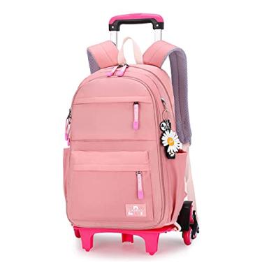 Imagem de Mochilas escolares para meninas com rodinhas, mochila infantil infantil, mochila de viagem casual primária e secundária-Pink|| 6 Wheels