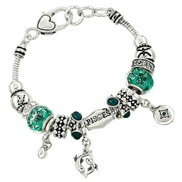 Imagem de Falari Pulseira com pingente do zodíaco multicolorida com contas de murano de metal prateado, One Size, Metal, Sem Pedra Preciosa