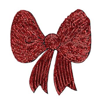 Imagem de Yliping 2 peças de apliques de lantejoulas bordados em forma de gravata borboleta vermelha para costurar roupas camiseta apliques adesivos acessórios