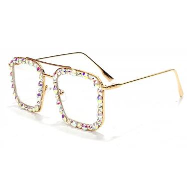 Imagem de Óculos de sol quadrado grande de diamante feminino colorido luxo cristal punk óculos de sol feminino moda strass, 4 golf transparente, tamanho único