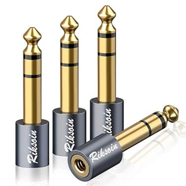 Imagem de Adaptador de fone de ouvido, pacote com 4 Riksoin 6,35 mm (1/4 polegada) macho para adaptador de áudio estéreo fêmea de 3,5 mm (1/8 polegada) [banhado a ouro, som Hi-Fi] para adaptador de amplificador, guitarra, piano digital, microfones, alto-falante