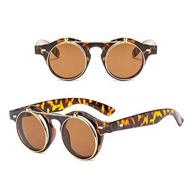 Imagem de Óculos de sol redondos Steampunk femininos masculinos com lente flip vintage designer retrô feminino óculos de sol UV400, 2, tamanho único