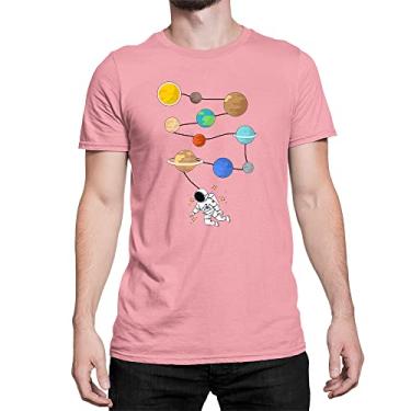 Imagem de Camiseta Planeta Planets Mundo Astronauta Algodão T-Shirt Cor:Rosa;Tamanho:P