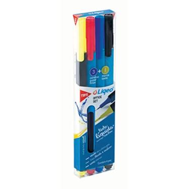 Imagem de Kit Liqeo - Caneta Superfina 3 Cores Sortidas + Marca-Texto Amarelo - Tris