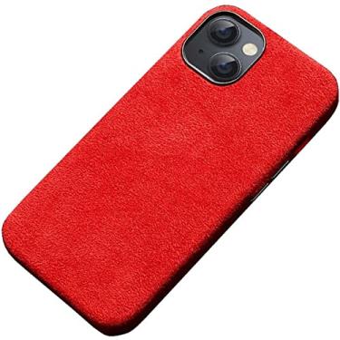 Imagem de TTUCFA Capa para Apple iPhone 13 (2021) 6,1 polegadas, capa traseira de telefone interna e externa feita de material Alcantara [proteção de tela e câmera] (cor: vermelho)