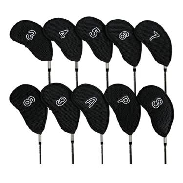 Imagem de Kasituny Capas de cabeça de taco supermacias com número impresso capas protetoras de cabeça de taco de golfe 10 unidades premium Preto