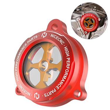 Imagem de NICECNC Tampa do filtro de óleo com janela de observação compatível com Yamaha Raptor 700 YFM700 2015-2023, Raptor 700R YFM700R,2009-2009 2011-2023, substituição para 1S3-13447-00-00 (vermelho)