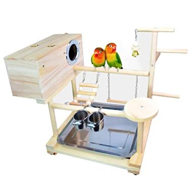 Imagem de Pássaros papagaios, parquinho, madeira natural, suporte para brincar de pássaros, para academia, escalada, escada, brinquedos de mastigar com periquito, caixa de ninhos centro de atividades para exercícios para calopsitas de conure