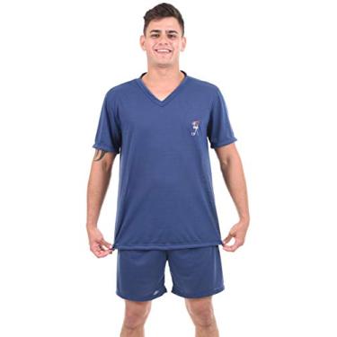 Imagem de Pijama 4 Estações Curto Masculino Fechado Verão (M, Azul Marinho)
