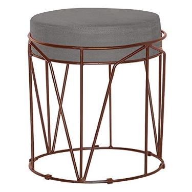 Imagem de Puff Decorativo Sala de Estar Base Bronze Chloe Veludo Cinza - Gran Belo