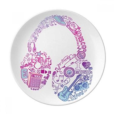 Imagem de Fone de ouvido rosa azul placa decorativa de porcelana salver louça de jantar