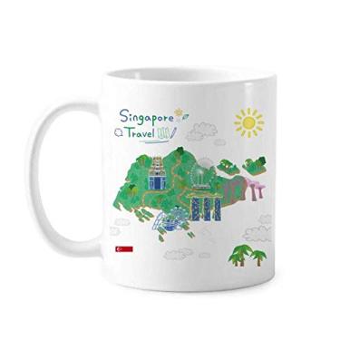 Imagem de Caneca de cerâmica branca com mapa de viagem Singapura com alças 350 ml