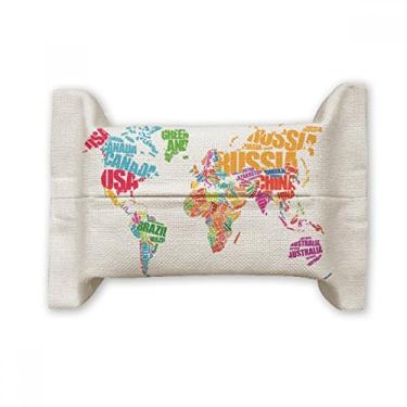 Imagem de Mutlicolour Mapa-múndi Nome dos Países Suporte de capa de papel para lenços faciais Bolsa de linho de algodão