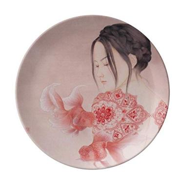 Imagem de Prato de pintura chinesa de corte de papel decorativo de porcelana Salver louças de jantar