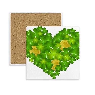 Imagem de Porta-copos quadrado Clover Heart Ireland St. Patrick's Day Square Porta-copos de pedra isolante