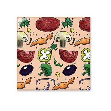 Imagem de Pizza Tomate Foods Peppers Cebola Cerâmica Decalque Brilhante Pedra Adorna de Tijolos