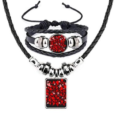 Imagem de Conjunto de joias para colar de couro com corações rosa e preto, dia dos namorados