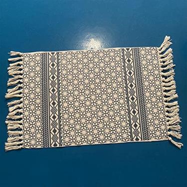Imagem de jia cool Tapete estampado de algodão, boêmia feito à mão, tapete fino para entrada, 60 x 90 cm, para lavanderia, sala de estar, grade de cor cinza