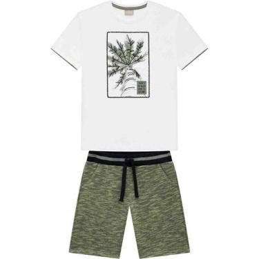 Imagem de Roupa Infantil Conjunto Milon Camiseta Branca Bermuda Moletom Verde Co
