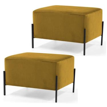 Imagem de Kit 2 Puffs Base Aço Status B-279 Veludo Mostarda