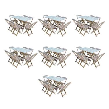 Imagem de Kit 7 Jogos De Mesa Dobravel Com 6 Cadeiras De Madeira 120X70 Para Restaurante E Bar - Sem Pintura