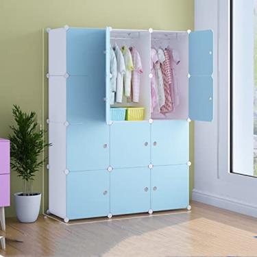 Imagem de Mwpqbd Roupeiro de combinação de moda DIY (PP material ecológico + armação de aço) Armário quarto à prova de fogo à prova d'água sem deformação azul claro (12 portas 2 penduradas)